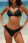 Truedames Two Pieces Lace Trim Solid High Cut Bikini In Black
