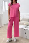 Truedames Two Pieces Short Sleeve Outfit Pullover Wide Leg Set In Pink