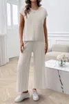 Truedames Two Pieces Short Sleeve Outfit Pullover Wide Leg Set In White