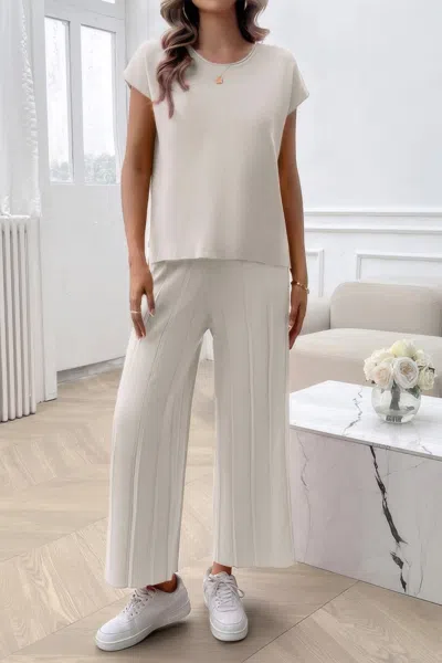 Truedames Two Pieces Short Sleeve Outfit Pullover Wide Leg Set In White