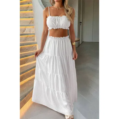 Truedames Two Pieces Sleeveless Tank Top And Maxi Skirt Set In White