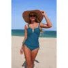 Truedames Two Pieces Solid Drawstring Padded Tankini Sets In Blue