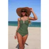 Truedames Two Pieces Solid Drawstring Padded Tankini Sets In Green