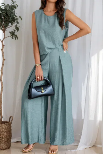 Truedames Two Pieces Solid Tank Wide Leg Pants Set In Blue