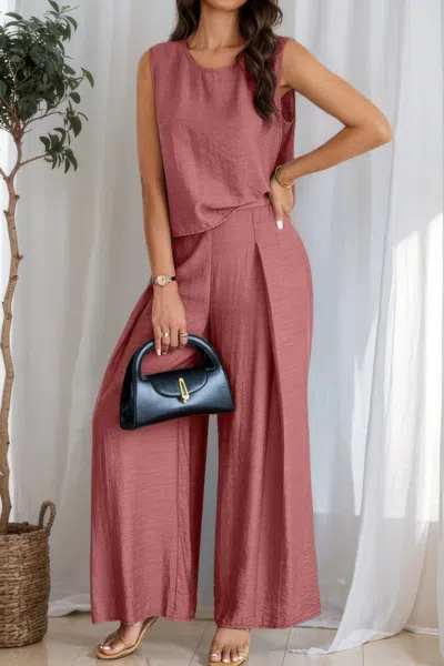 Truedames Two Pieces Solid Tank Wide Leg Pants Set In Pink
