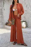 Truedames Two Pieces Split Solid Button Down Sets In Red