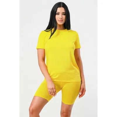 Truedames Two Pieces Top And Biker Sets In Yellow