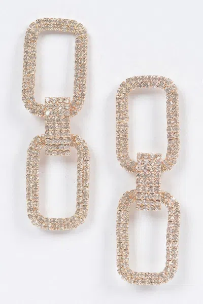 Truedames Two Rectangle Shape Rhinestone Earrings In Gold