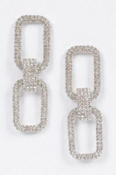 Truedames Two Rectangle Shape Rhinestone Earrings In Silver