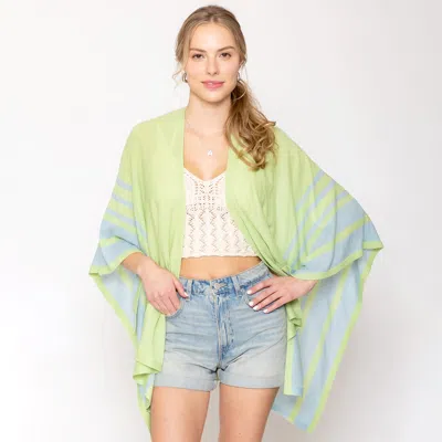 Truedames Two Tone Border Ruana Poncho In Green