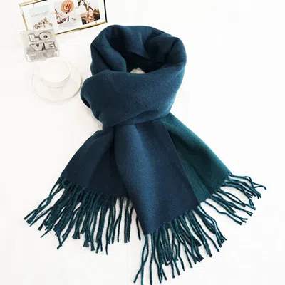 Truedames Two-tone Cashmere Feel Fringe Edge Scarf In Blue