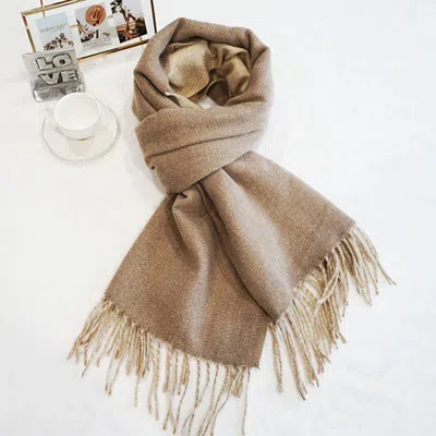 Truedames Two-tone Cashmere Feel Fringe Edge Scarf In Brown