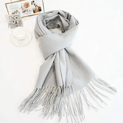 Truedames Two-tone Cashmere Feel Fringe Edge Scarf In Gray
