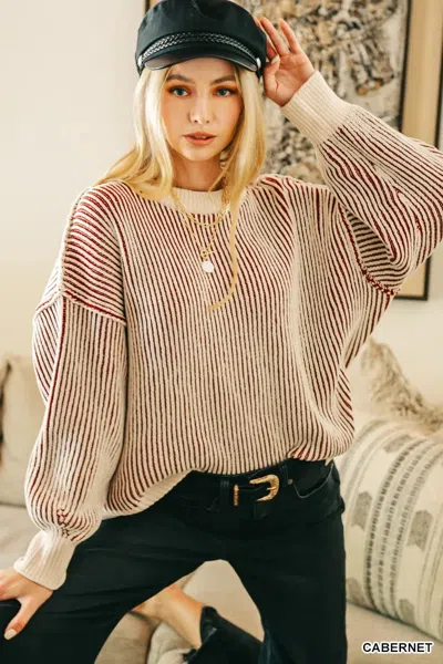 Truedames Two Tone Crewneck Sweater In Brown