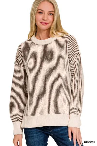 Truedames Two Tone Crewneck Sweater In Neutral