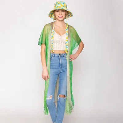 Truedames Two Tone Lurex Kimono Poncho In Green