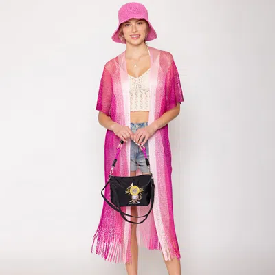 Truedames Two Tone Lurex Kimono Poncho In Pink