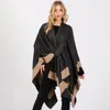 Truedames Two Tone Pull Through Shawl Ruana Poncho In Black