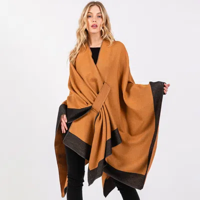 Truedames Two Tone Pull Through Shawl Ruana Poncho In Brown