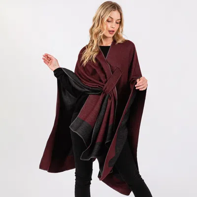 Truedames Two Tone Pull Through Shawl Ruana Poncho In Burgundy