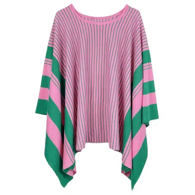 Truedames Two Tone Stripe Poncho In Pink