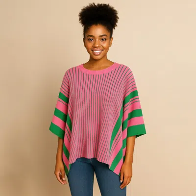 Truedames Two Tone Stripe Poncho In Pink
