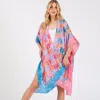 Truedames Two Tone Trim Abstract Print Silky Feel Kimono Poncho In Multi