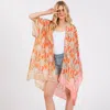 Truedames Two Tone Trim Abstract Print Silky Feel Kimono Poncho In Orange