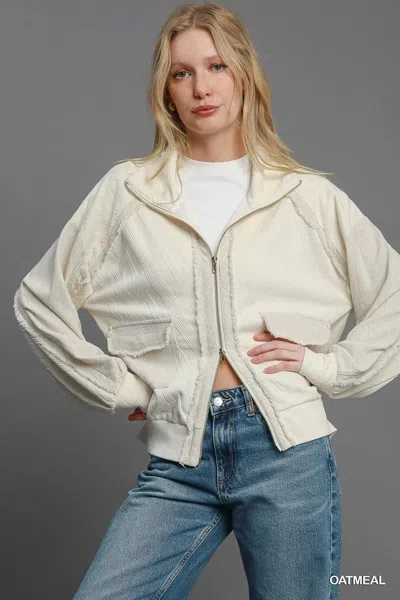 Truedames Two-way Jacquard Zip-up Jacket In Neutral