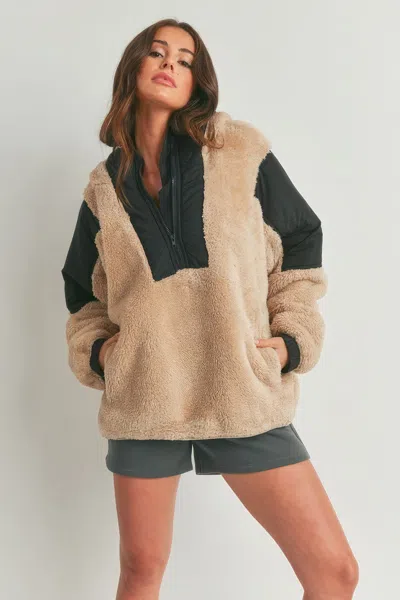 Truedames Two-toned Cozy Hooded Sweater In Beige