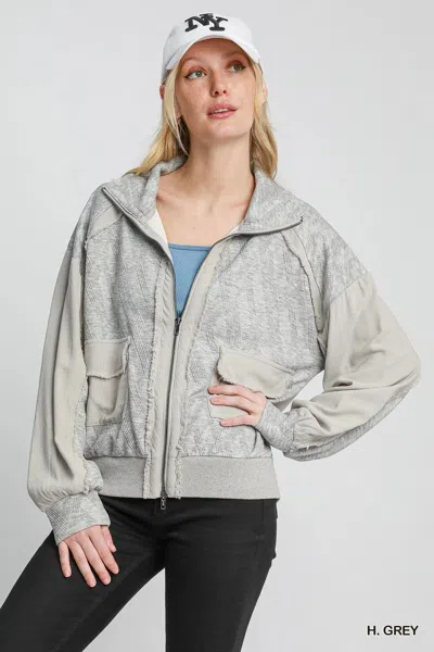 Truedames Two-way Jacquard Zip-up Jacket In Grey