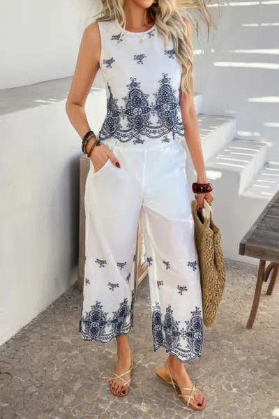 Truedames Twp Pieces Tile Inspired Embroidery Sleeveless Set In Multi