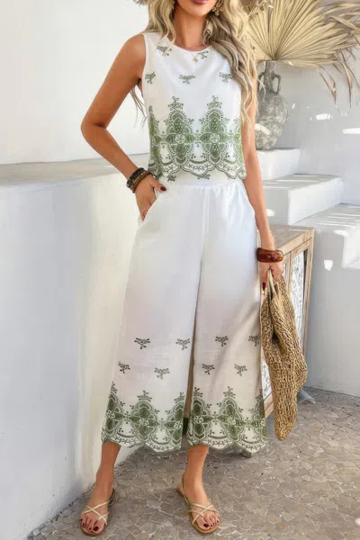 Truedames Twp Pieces Tile Inspired Embroidery Sleeveless Set In Multi