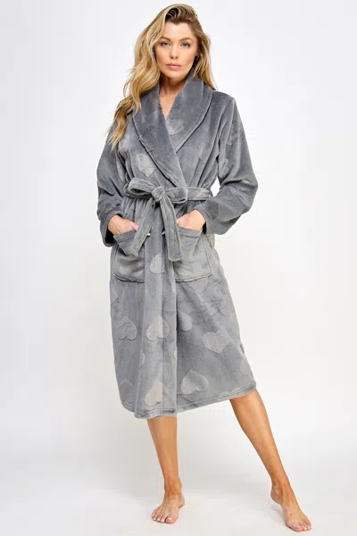Truedames Ultra-soft Heart Pattern Plush Lounge Robe In Blue