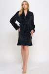 Truedames Ultra-soft Patterned Plush Wrap Robe In Black