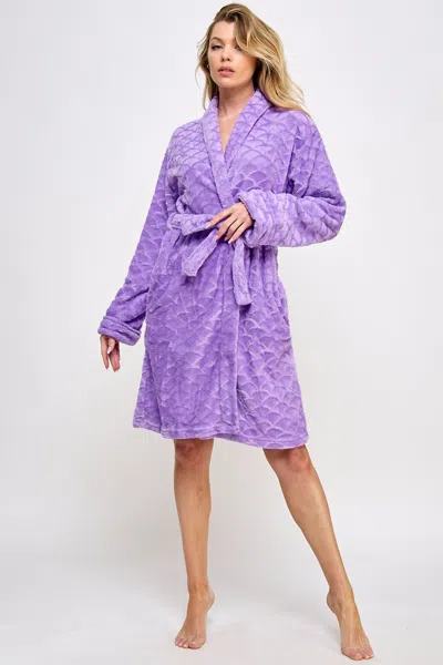 Truedames Ultra-soft Patterned Plush Wrap Robe In Purple