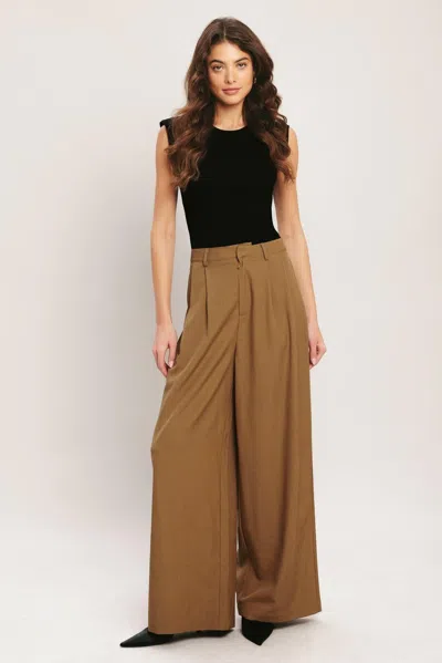 Truedames Umber Flow Woven Wide Leg Pants In Brown