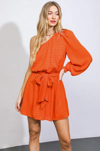 Truedames Unexpected Surprise Woven Romper In Orange