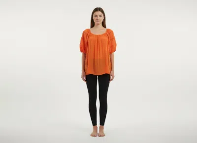 Truedames Unique Spectrum Solid Short Sleeve Blouse In Orange