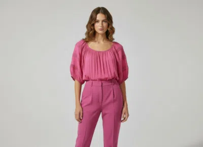 Truedames Unique Spectrum Solid Short Sleeve Blouse In Pink