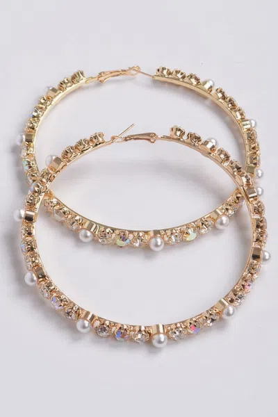 Truedames Upside Down Rhinestone Pearl Beads Hoop Earring In Silver