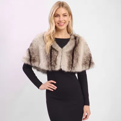 Truedames Urban Chic Faux Fur Hidden Fastening Loops Cape Shawl In Beige