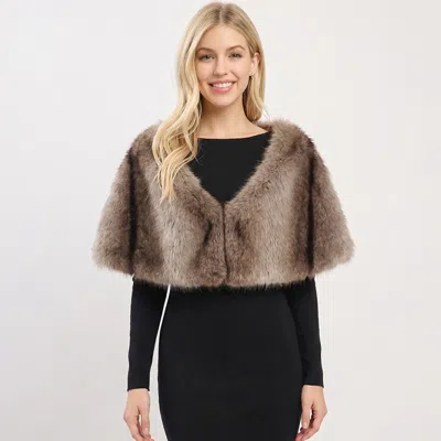 Truedames Urban Chic Faux Fur Hidden Fastening Loops Cape Shawl In Brown