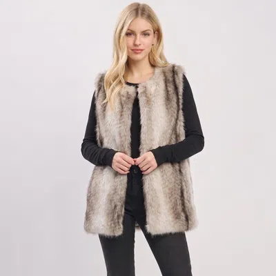 Truedames Urban Chic Faux Fur Open Front Hidden Fastening Loops Vest In Beige