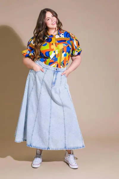 Truedames Urban Cowgirl Denim Midi Skirt In Blue