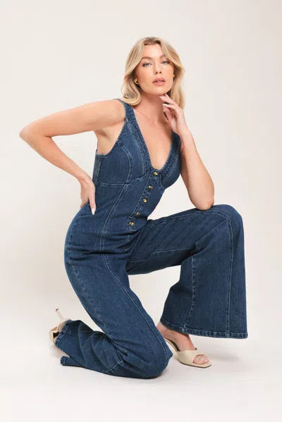 Truedames Urban Indigo Denim Jumpsuit In Blue