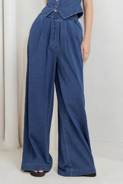 Truedames Urban Indigo French Terry Denim Pants In Blue