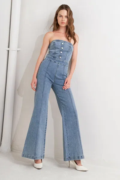 Truedames Urban Strapless Denim Jumpsuit In Blue