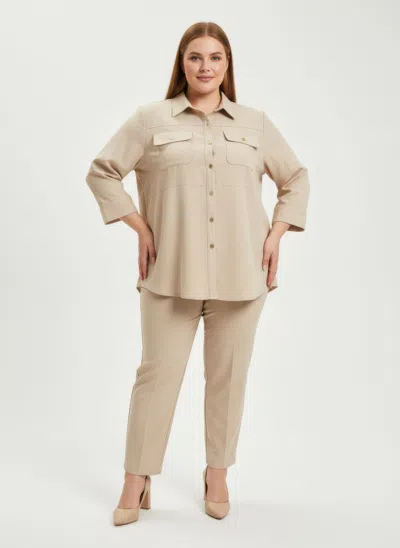 Truedames Utility Button Front Shirt Tunic In Nude