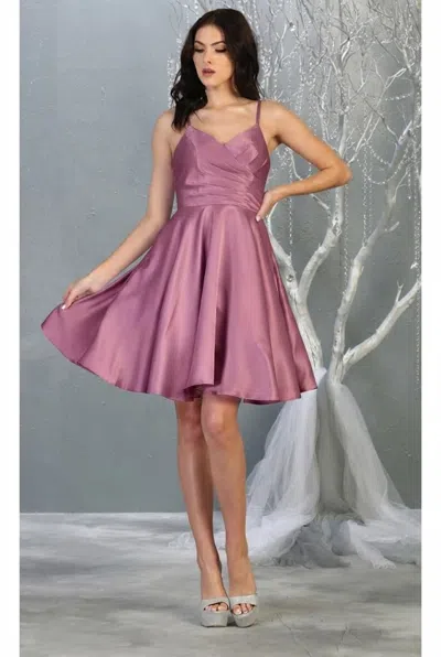 Truedames V Neck A-line Short Satin Dress In Purple
